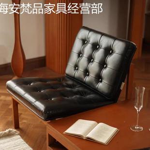 YIO复古风奥样莉沙客发板间小户型厅鹅色懒人实木黄皮艺沙发工厂