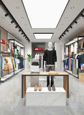 红店衣服架子服装30978架店展示落架地式挂衣网带灯男装店货架组