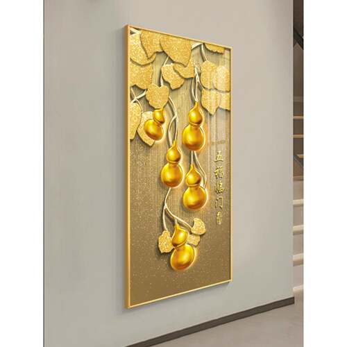 五福档奢临门轻玄关装饰画竖葫芦寓意入户正对QCN门挂画高le版d灯