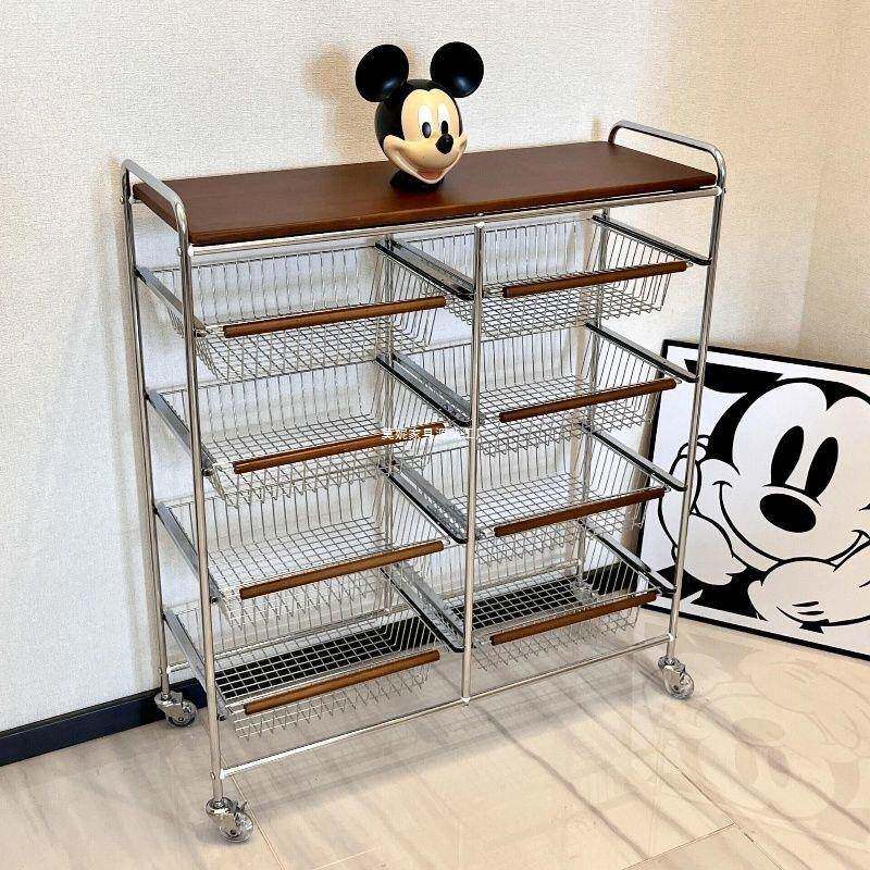 中古小车推置架可移层动多功能整理筐榉木家用落10001367地多收纳
