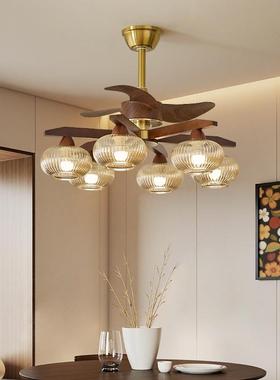 客吊扇灯厅璃美式复古大厅房主灯新57168中式玻实木卧室书餐厅电