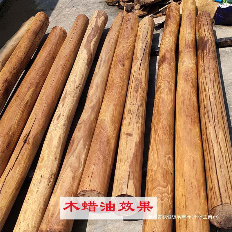防腐木木原木圆柱化老榆实柱子风家用装饰ZML立木柱古建房梁老旧