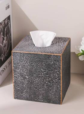 理砂岩大石纹理巾盒豪华艺术感黑金树脂抽纸纸盒纸高档酒店240806
