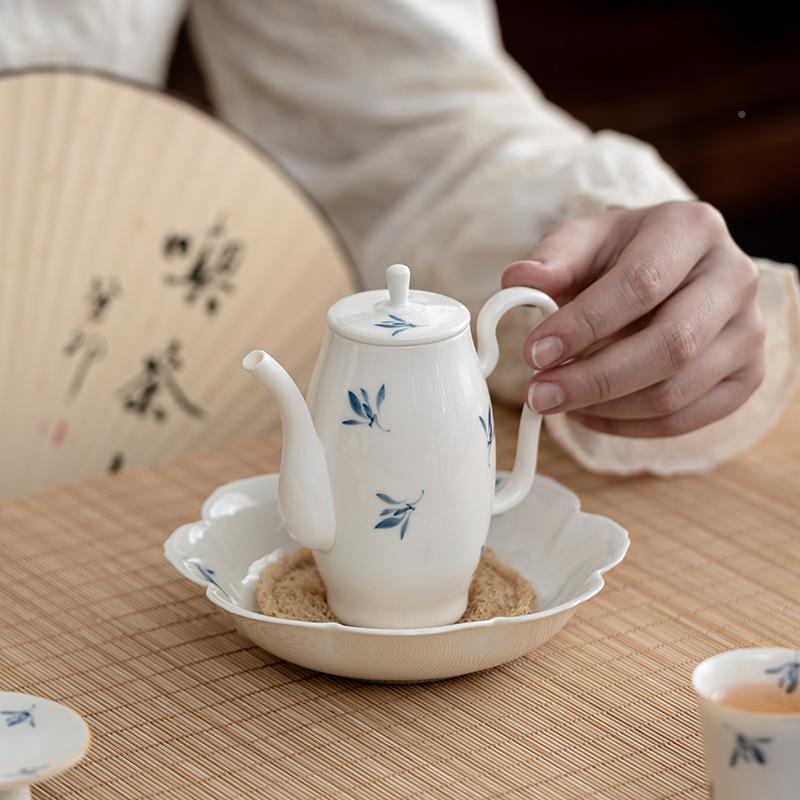 陶手绘蝴蝶兰过花瓷茶壶单个套茶装家用茶壶冲茶YJ281带滤泡壶