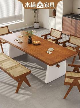 LH240710木杨人实木餐桌带椅子用日式编饭桌小组户型办公桌家民宿
