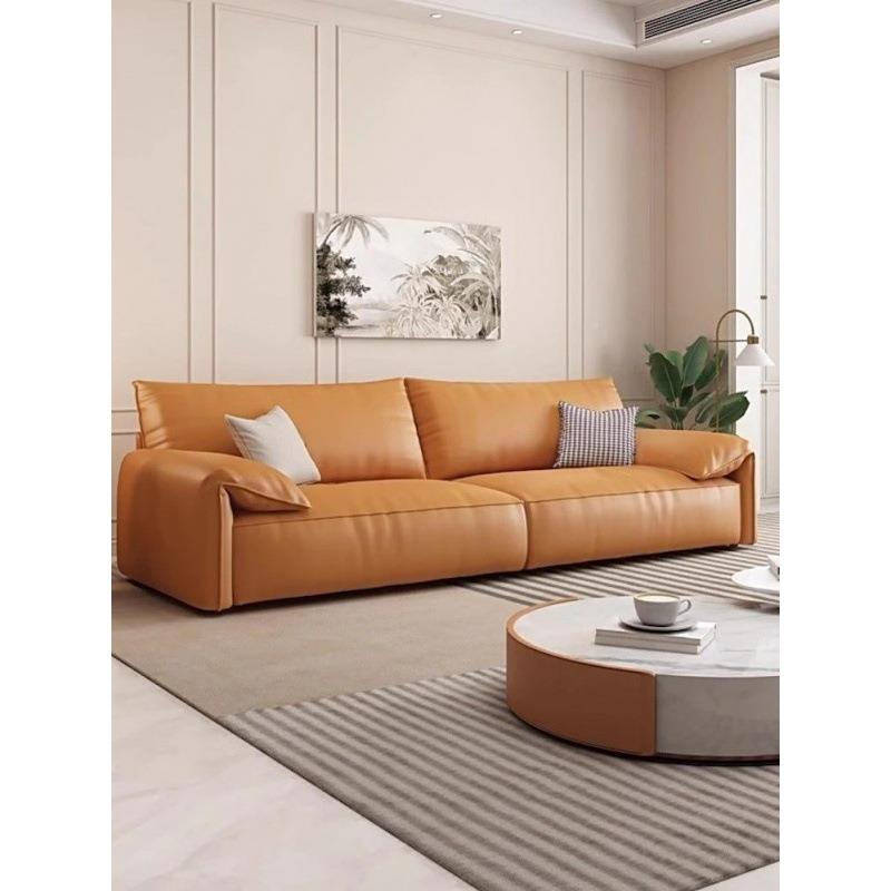 新款意式简大象耳朵皮沙沙发小户寓119型客厅公极直排科技布发