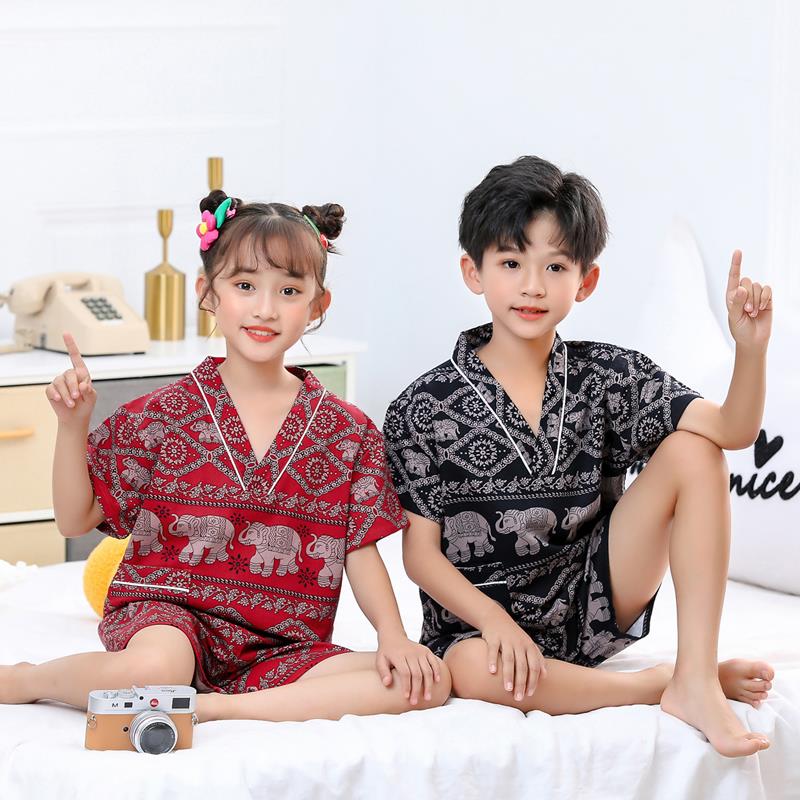 ?儿童汗蒸服Fh($%p$p童通女童纯棉宝宝温泉浴亲子服大童男小童卡