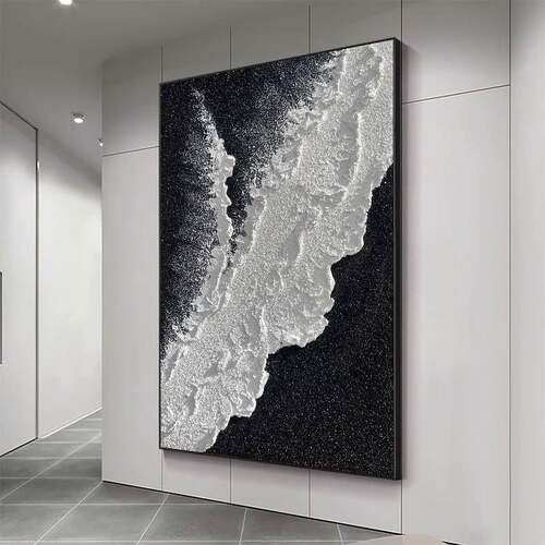 黑白立海浪手简绘油画现入TRY-2429代约沙体发客厅装饰画肌理画户