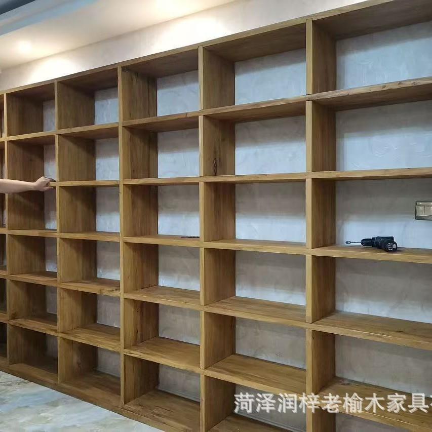 老榆木满墙中书客架厅整墙木落地格子博古实架置物架新式收纳ASK