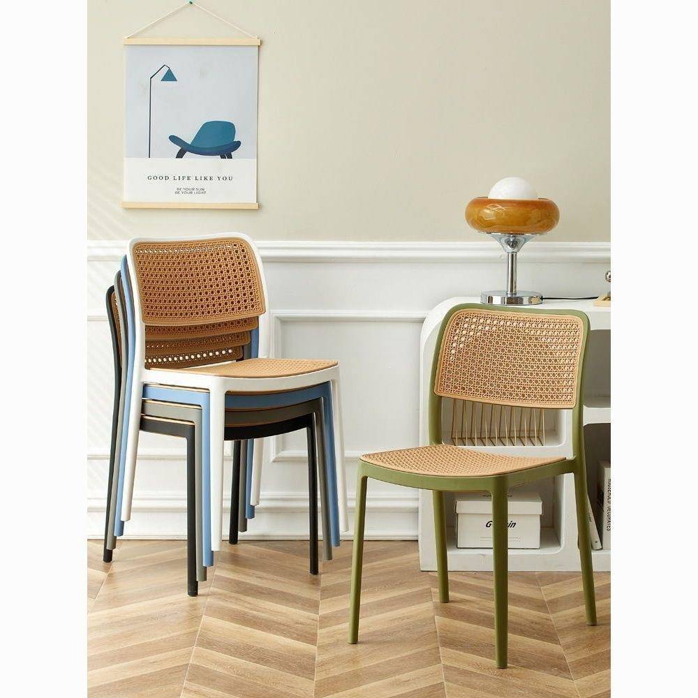 料椅加厚餐椅家用藤编可叠塑放子户外餐厅吃00饭靠背凳子休闲桌书