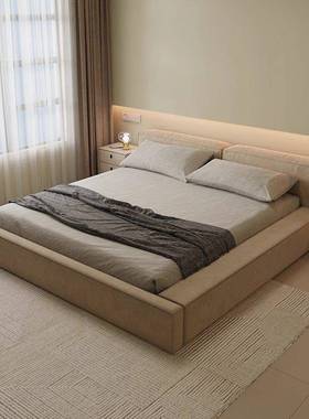 现代约猫抓布艺榻榻米矮极意式简落地床双人主卧床豆腐块地IGA台