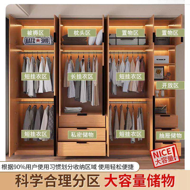 衣柜WQH家用卧物对开门橡木三门衣橱一型门到顶经济收室纳储柜