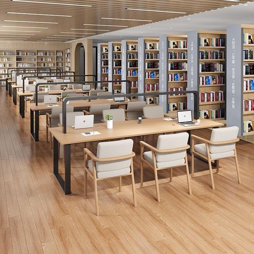 定制办公会议写字桌学校图书馆阅览室带灯阅读桌子实木书架书桌椅