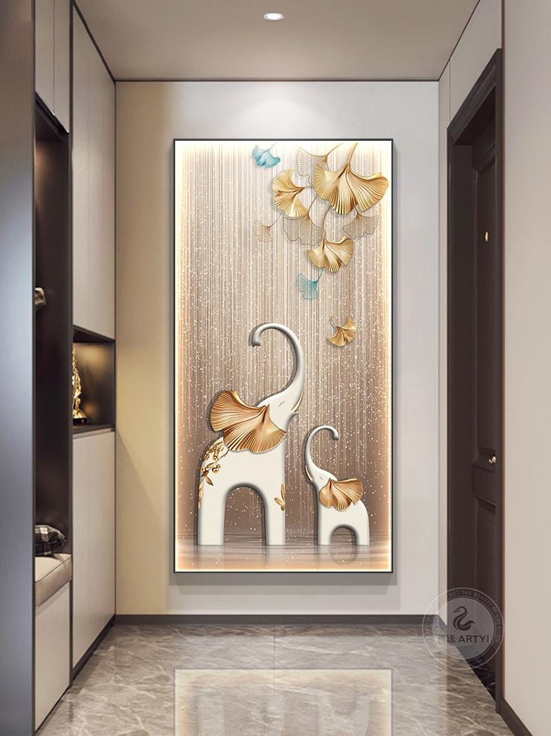 现代画轻风关装饰入级户走l廊过壁道ed灯挂画高感客厅奢大象玄画