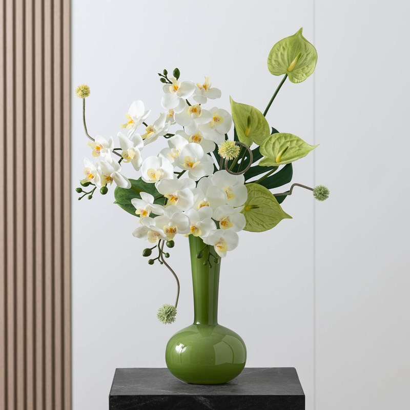 仿真花艺摆件岛台客厅餐桌摆件玄关入户摆花装饰品梨花蝴蝶兰红掌