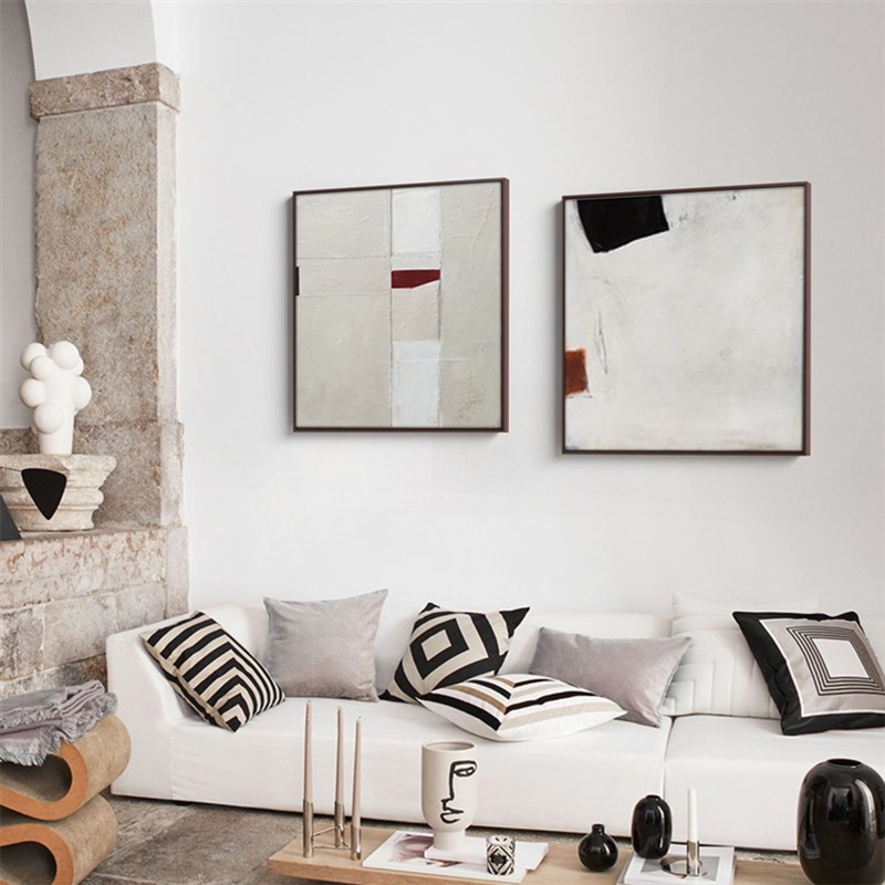 现代简约极简客餐厅大气挂画沙发背景墙面装饰创意大幅落地玄关画