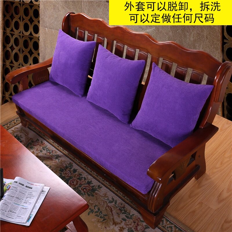四季通用加厚海绵红实木沙发坐垫纯色中式单人三人绒面座垫长椅垫