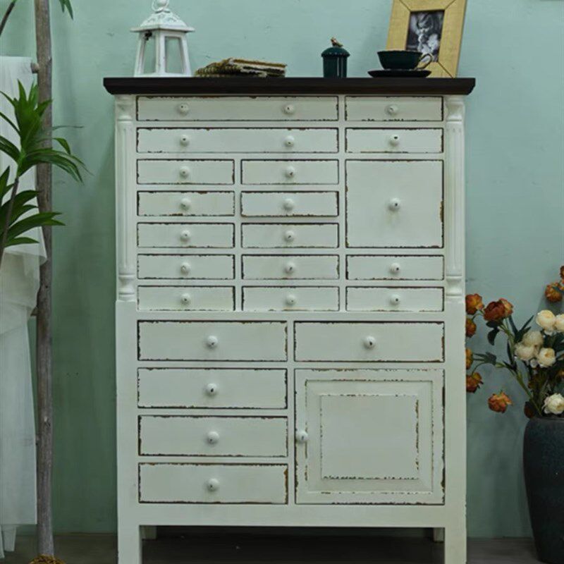 实木多抽屉收纳柜子植物架法式乡村柜子客厅卧室庭院做旧落地