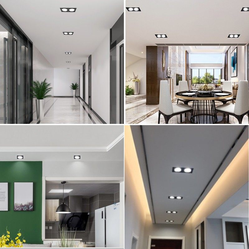 长方形黑色筒灯单头双头LED格栅灯COB双头筒灯方黑色斗豆胆灯射灯