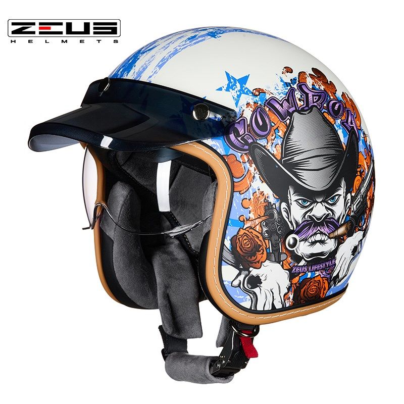 瑞狮复古摩托车头盔半盔男女士半覆盖个性轻便式四季安全帽