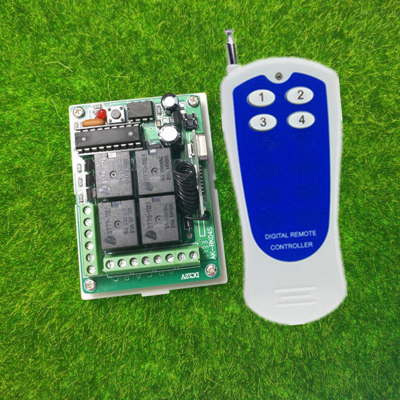 贴纸蓝底四键遥控学习型直流DC12V4路尾板LED灯具门禁电机控制器