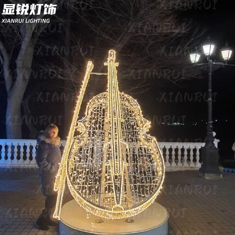 发光小提琴圣诞工艺品LED乐器模型造型灯雕塑装置音乐装饰造型灯
