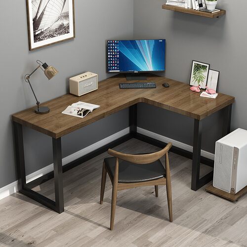 实木L型书桌转角电脑台式桌角落桌子靠墙卧室家用简约异形办公桌
