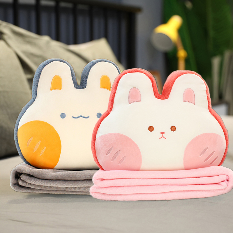 兔子抱枕毯子二合一珊瑚绒办公室午睡枕头被子两用女车载靠枕靠垫