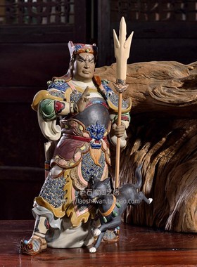 二郎神杨戬三眼天神中式陶瓷彩绘公仔 石湾公仔送礼领导长辈