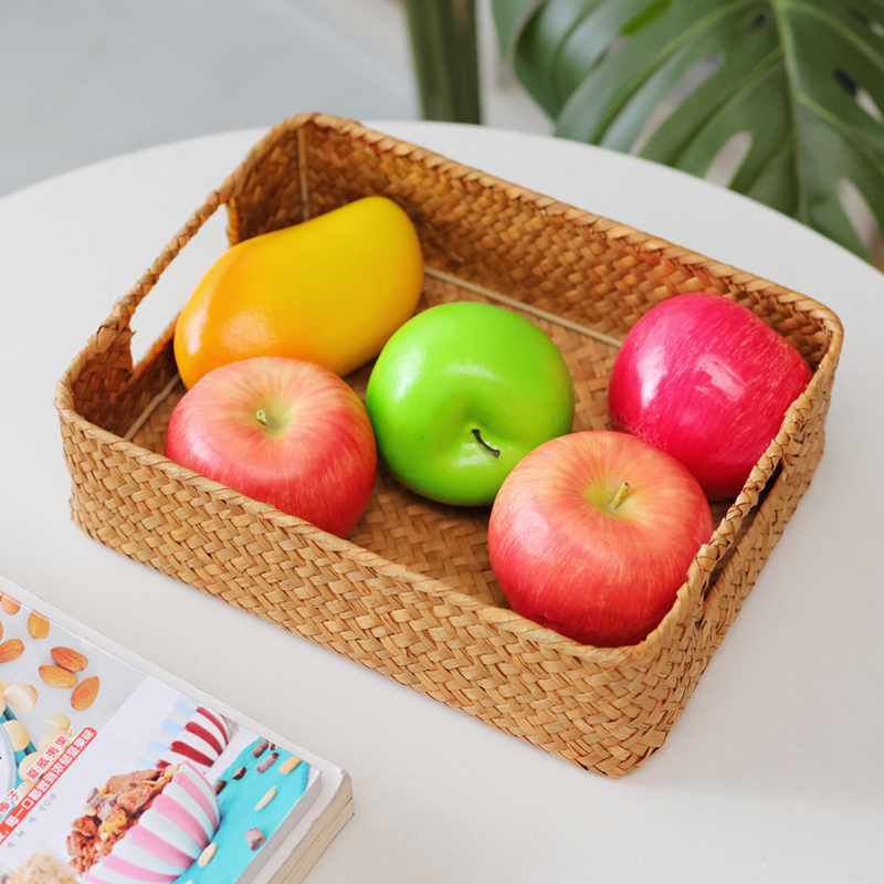 藤编收纳筐抽屉式置物篮长方形竹编收纳篮桌面杂物草编织篮收纳框