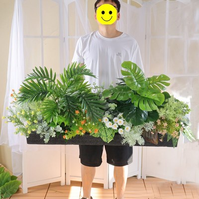 仿真花摆设植物隔断绿植摆件花槽龟背叶花箱仿生花草假花造景装饰