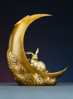铜欣祥创意彩《兔铜呈祥》月亮兔摆家TXXBRX35居装玉饰件品办公室