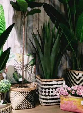 6DA越南竹编花盆筐花篮子草植物装饰F756SHS7花器篮编藤J编外套编