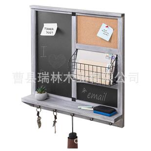复古木黑框悬式挂小黑板玄关带板带016挂钩收纳架实家用备忘板留