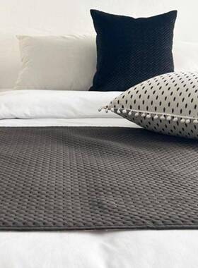 黑色床尾毯民宿床巾酒店FS758469床旗深灰沙色绒布毯子格子尾毯发