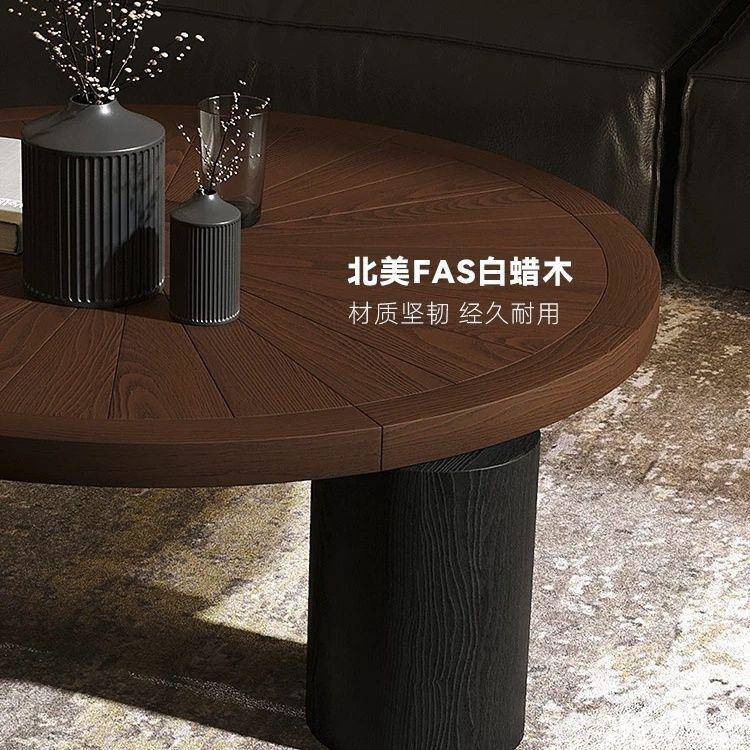 法木茶几圆形客式小HBM厅家用实美式复古原木矮桌子户型轻奢简约