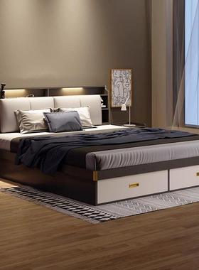 床现代简约高箱物储双人39214床主卧大床婚款床小户床型气压大气