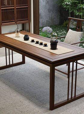 式新中书榆桌老木书笔画38380桌泡茶桌椅组合实木客厅书桌写字台