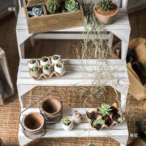 田园实木阶梯花架多层花装44051陈列架阳台院庭花园饰客台厅多功