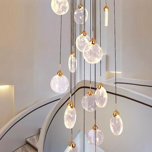 楼奢梯灯长吊灯lof式t40963间小复客厅后现代简约创意轻云彩水晶