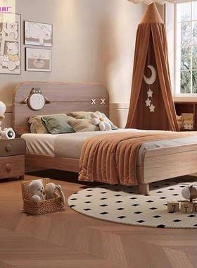 新款木童儿床男孩原木风全实木1.米男孩单人床女孩公86318主床实2