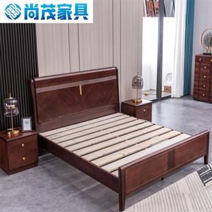中XRT式 黑桃木胡实木床现代简约主物卧1.8m双人床轻奢气高压箱储