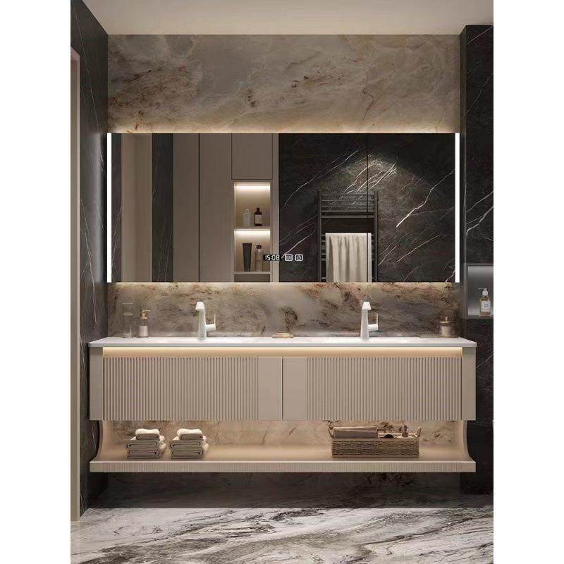 现代岩717热弯体双盆浴室柜组合橡木板烤漆生间洗卫手脸洗漱台盆,家装主材,浴室柜,淘宝优惠券,粉丝福利购,淘宝优惠卷