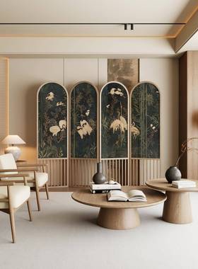 法式屏风隔断进客厅简约鹤素描仙民宿家用意式CKA遮挡折叠移动门