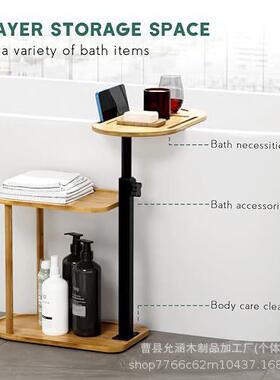 竹制浴架三层浴缸托室物盘可移KEX动落地式浴室纳浴缸架浴室收置