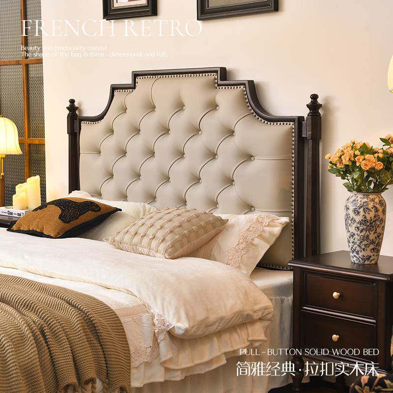 美式床复古风实木主卧1米8床2251#双人轻奢法式2米床软靠大床中古