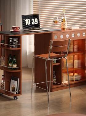 实木岩吧板台家用小户型玄柜关边台可移动收纳储物餐柜吧DDI台桌