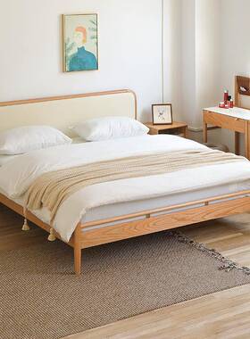 全实床现代简约橡木靠床木原木1风软民宿酒店公寓.8WA003m主卧双