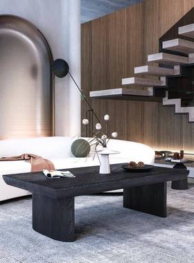 宅OPU风桌碳化黑色茶几实木大茶板板式矮现寂代客厅民宿炭烧黑沙