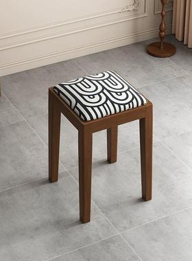 实木方凳餐凳椅古子高凳四方中餐桌凳家用妆台凳布FDH艺风家具子